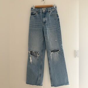 Zara Light Blue Distressed Straight Leg Jeans